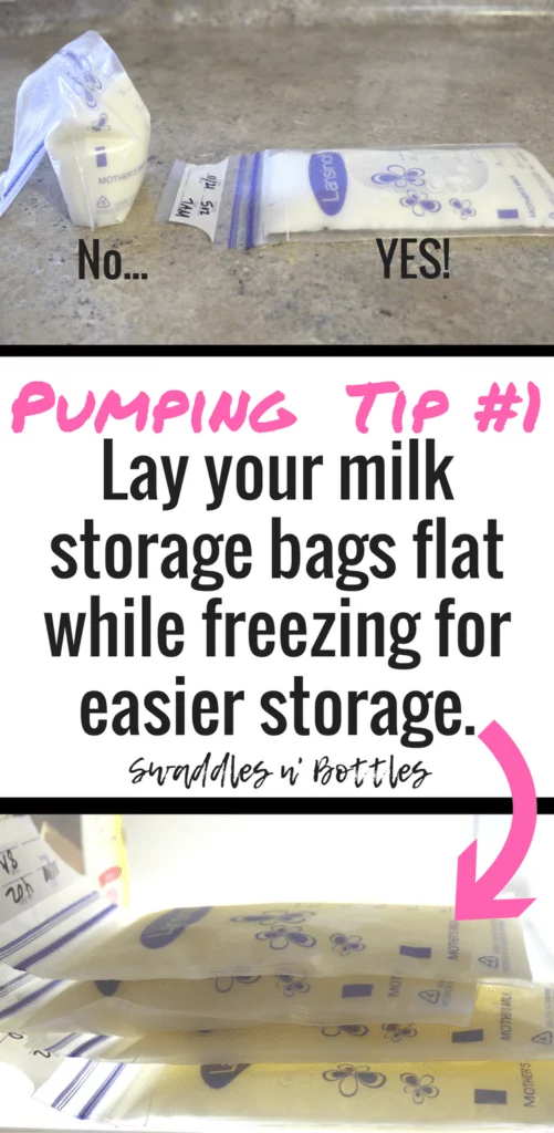 Pumping Tip 1- freeze your milk storage bags flat for easier long term storage