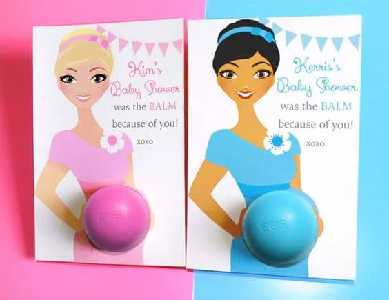 Baby shower favors- EOS lip balm as the baby belly! So cute!