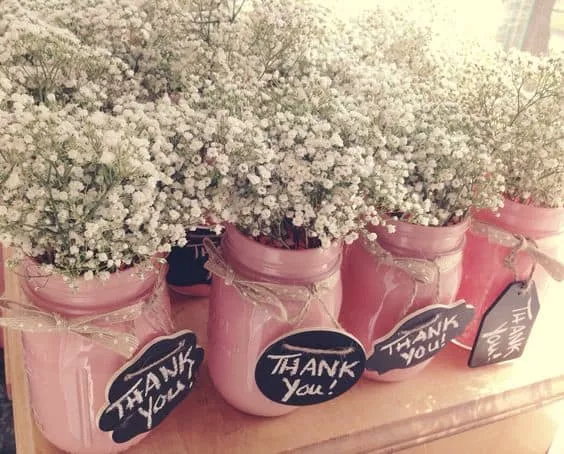 Baby Shower Thank You gifts- a simple DIY project- mason jar, twine, baby's breath and a thank you tag!