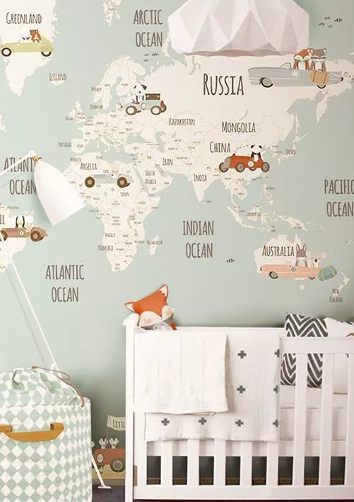 Map of worls wallpaper for baby nursery