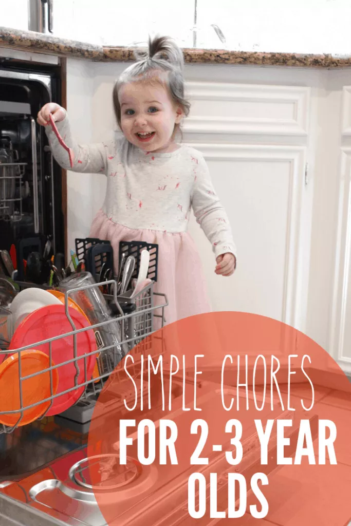 5 chores your 2-3 year old can do, not only to help out around the house, but to help foster their independence and teach them responsibility. These will help them build essential life skills. Chore chart included!